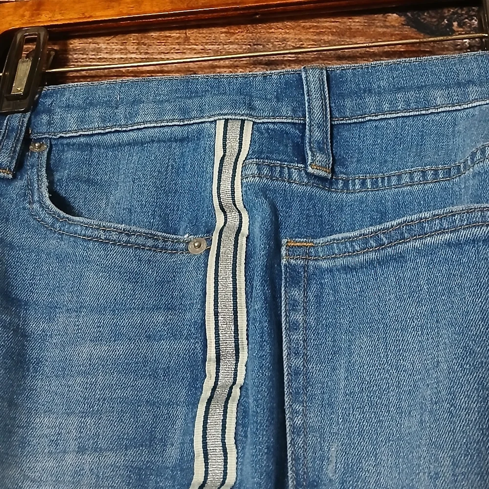J Crew Jeans 25 Petite Slim Boyfriend Ankle Tuxedo Side Stripes Blue Denim
